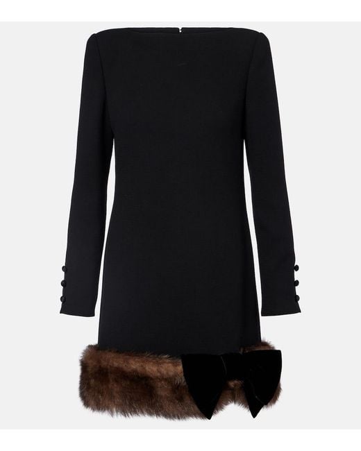 Vestido Corto De Lana Virgen Con Borrego Valentino de color Black