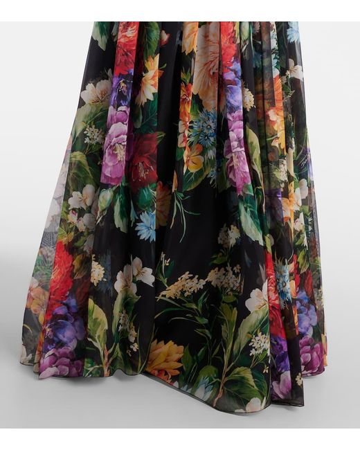 Dolce & Gabbana White Langes Kleid Aus Chiffon Mit Blumenbouquet-Print