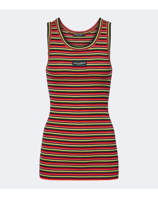 Dolce & Gabbana Red Knitted Striped Cotton Tank Top