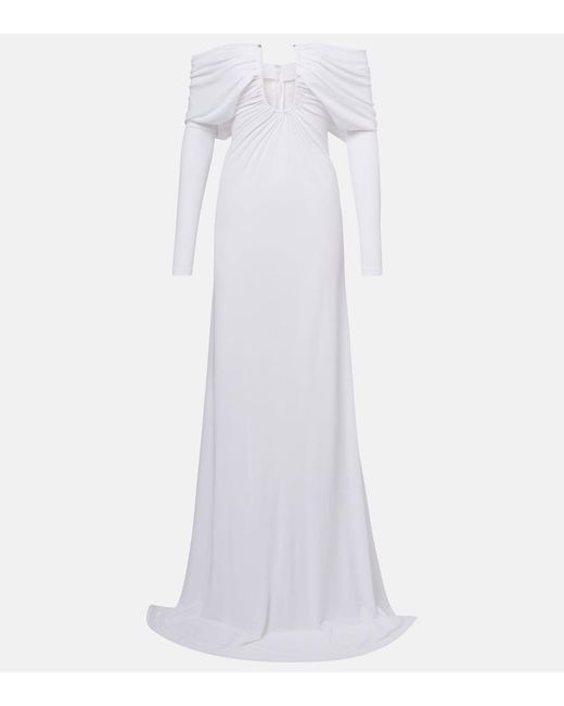Christopher Esber White Arched Palm Off-Shoulder Maxi Dress