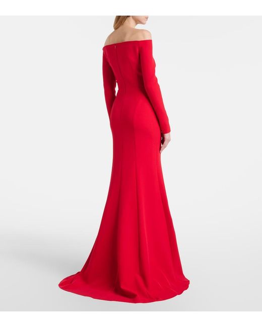 Safiyaa Red Rory Floral-Applique Crepe Gown