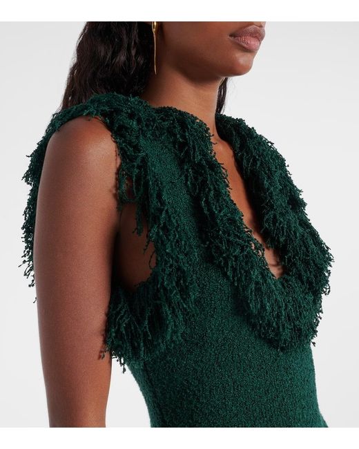 Ferragamo Green Fringed Silk-Blend Minidress