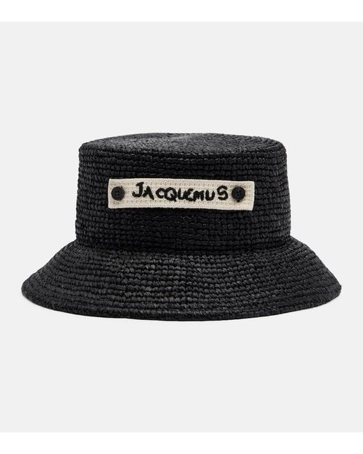 Jacquemus Black Le Bob Plage Raffia Bucket Hat