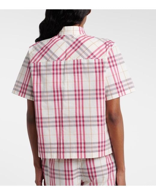 Burberry Pink Olea Check Cotton Blouse