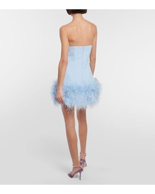 Safiyaa Blue Feather-trimmed Crepe Minidress