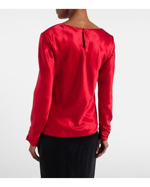 Valentino Red Draped Silk Satin Top