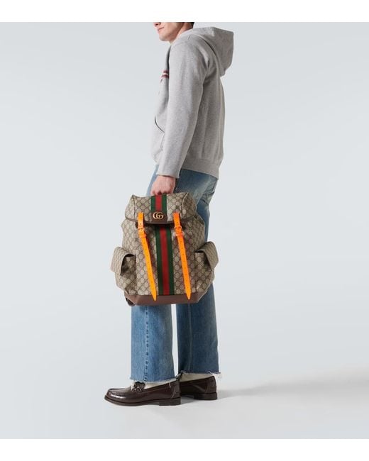 Gucci Natural GG Leather-trimmed Backpack for men