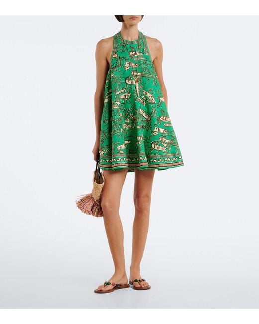 ALÉMAIS Green Fish Sticks Printed Linen Minidress