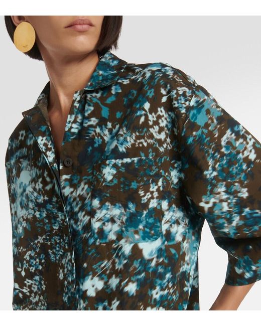 Dries Van Noten Green Floral Cotton Poplin Shirt Dress