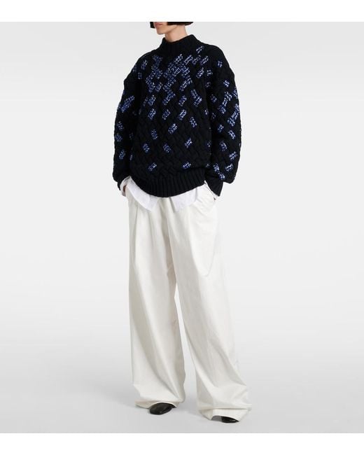 Dries Van Noten Blue Sequined Virgin Wool Sweater