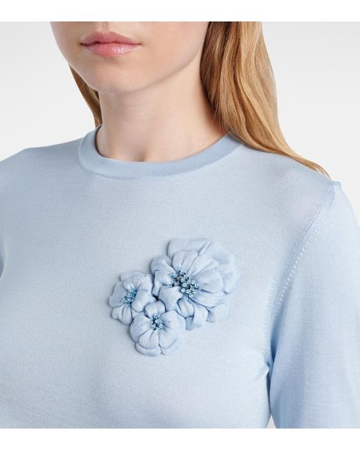 Dolce & Gabbana Blue Silk Pullover With Flower Brooch