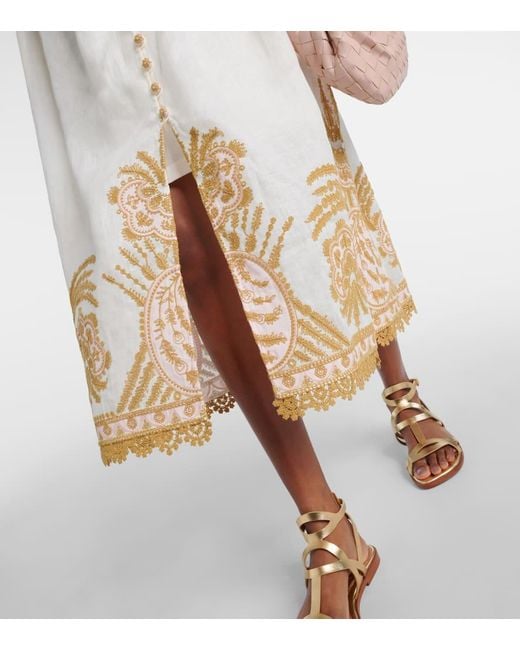 Zimmermann Natural Besticktes Midikleid Waverly Aus Leinen