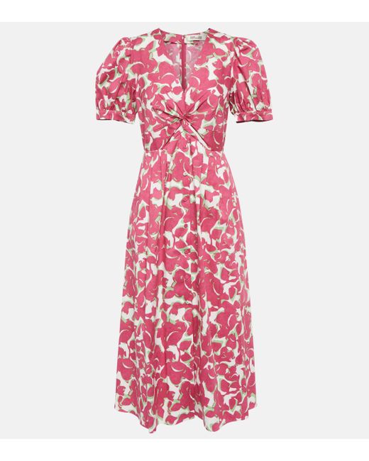 Diane von Furstenberg Pink Heather Floral Cotton Midi Dress