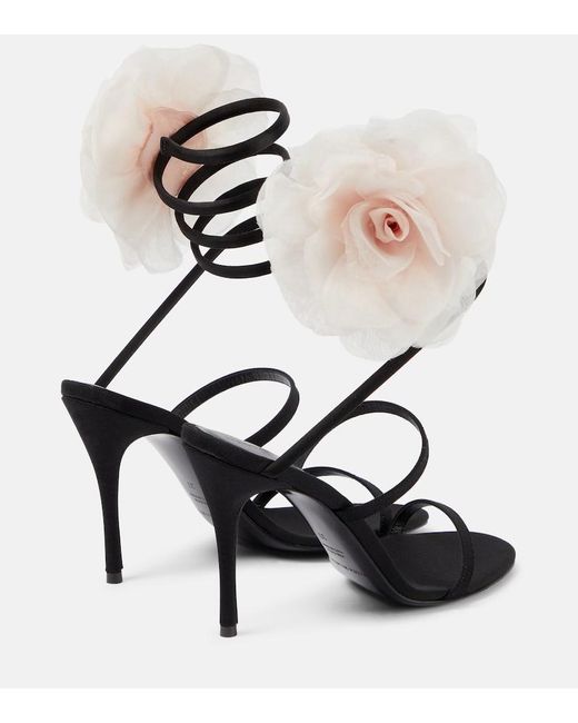 Magda Butrym Black Floral-applique Satin Sandals