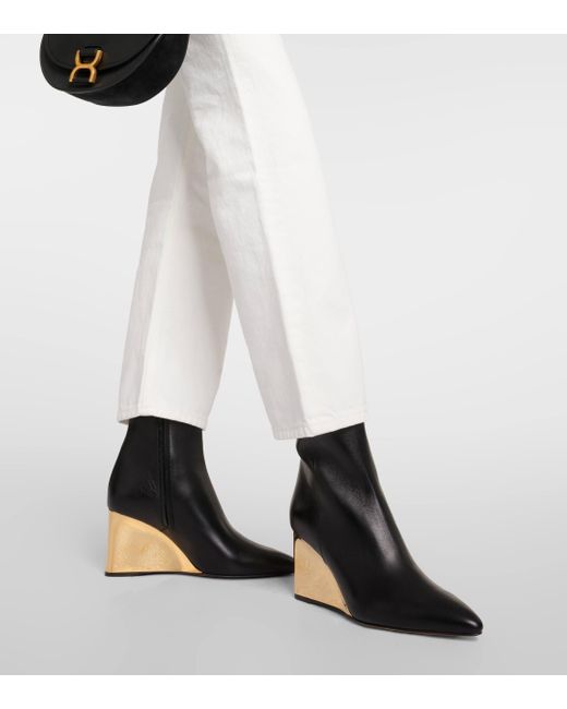 Chloé Black Rebecca Leather Wedge Ankle Boots