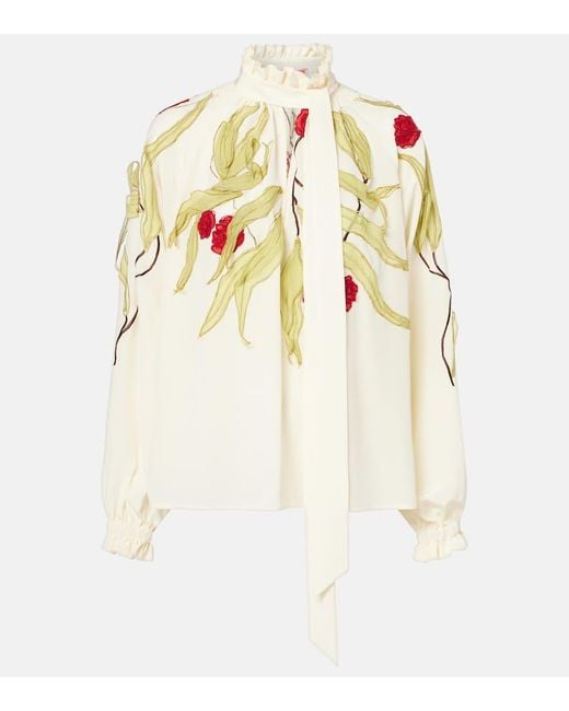 Blusa Cerere De Seda Bordada LaDoubleJ de color White