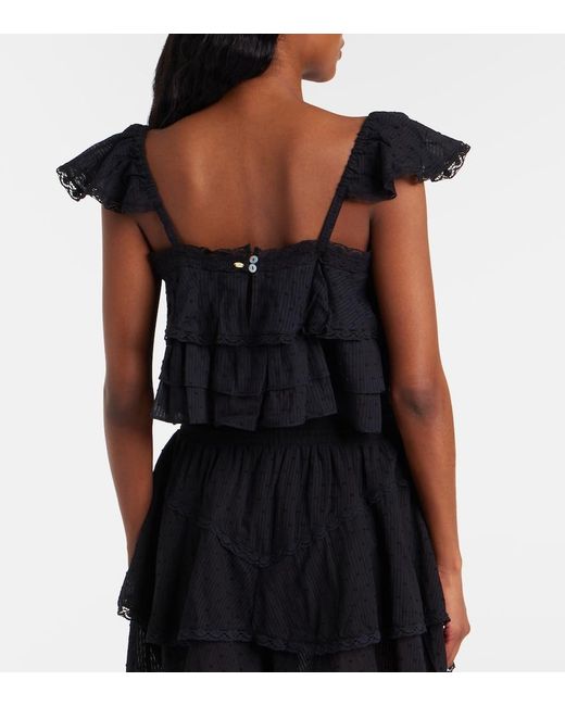 Poupette Black Anya Ruffled Cotton Crop Top