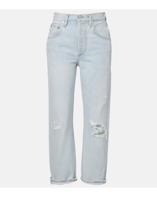 Citizens of Humanity Blue Dahlia Distressed Low-Rise Wide-Leg Jeans