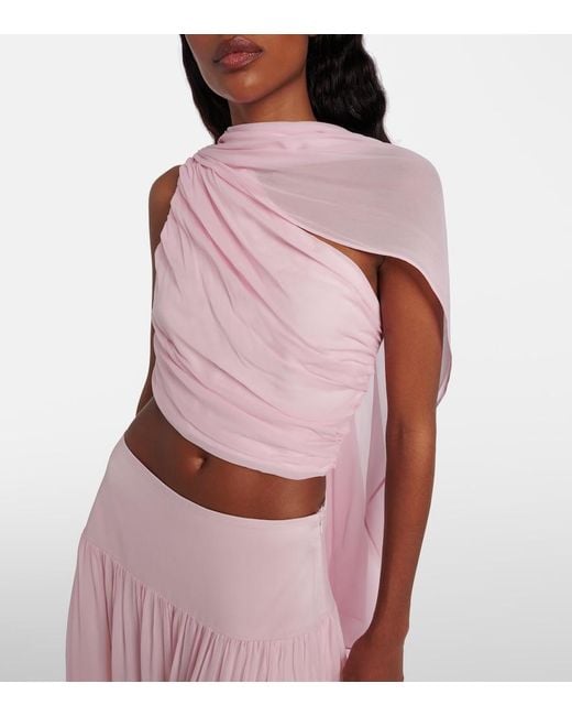 Posse Pink Solene Gathered Scarf-Detail Mesh Top