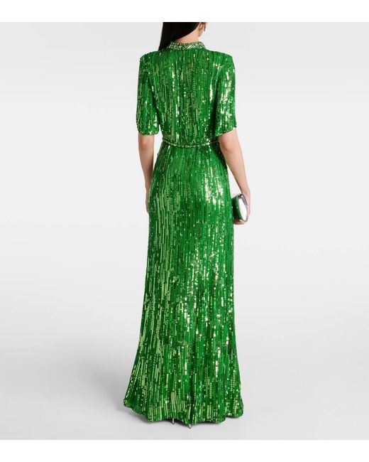 Jenny Packham Green Viola Sequined Cutout Gown