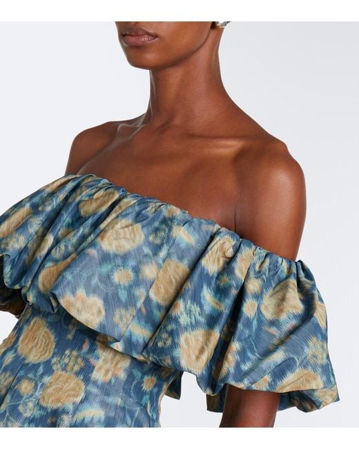 Markarian Green Freesia Floral Off-Shoulder Bustier Dress