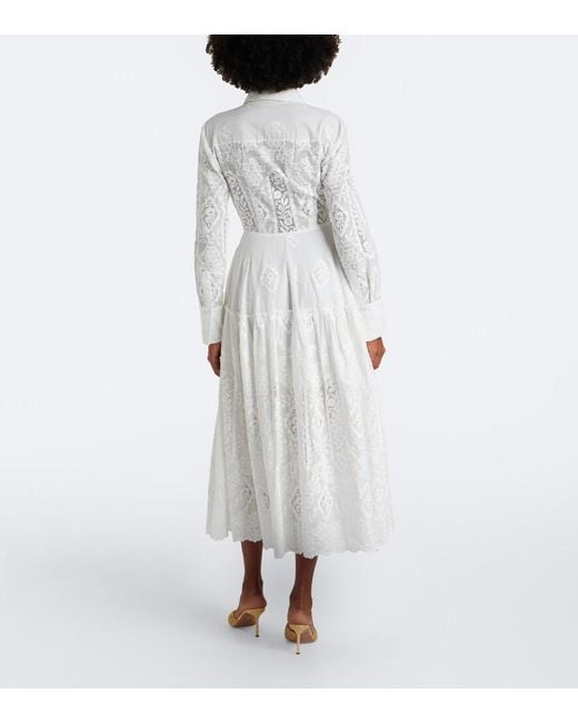 Erdem White Floral Embroidered Cotton Shirt Dress