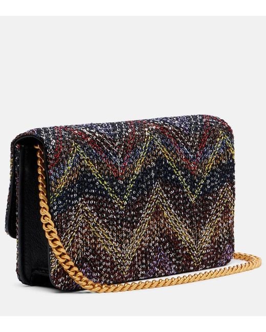 Missoni Black Caperdoni Small Leather-Trimmed Sequined Crossbody Bag