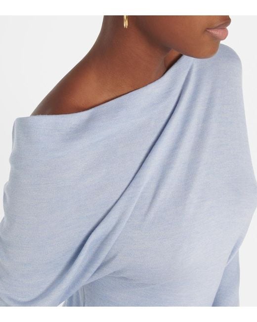 Tom Ford Blue One-Shoulder Cashmere And Silk Midi Dress