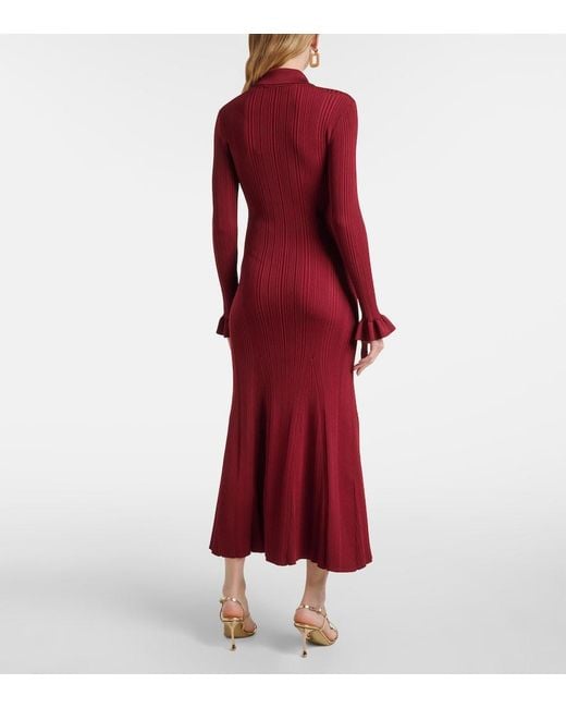 Self-Portrait Red Ribbed-Knit Midi Dress