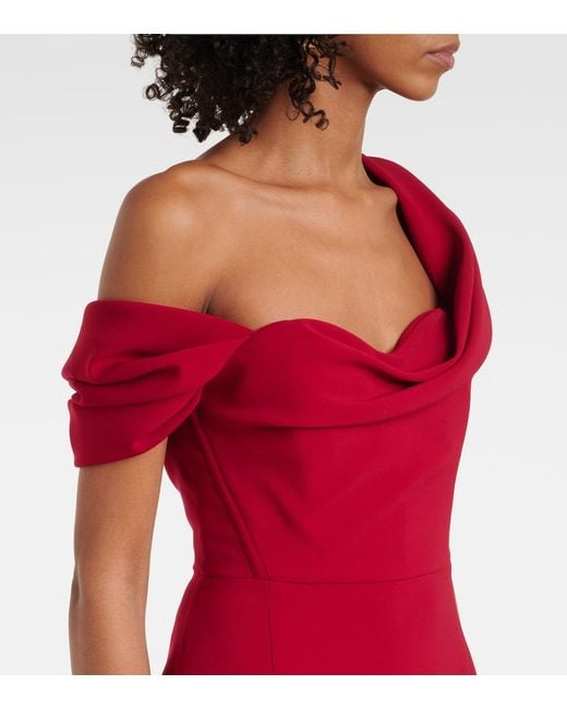 Carolina Herrera Red Draped Off-Shoulder Crepe Gown