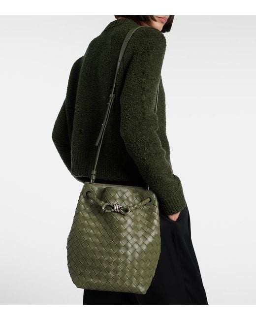 Bottega Veneta Green Andiamo Intrecciato Small Leather Bucket Bag