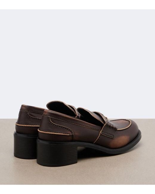 Miu Miu Brown Deco Leather Loafer Pumps