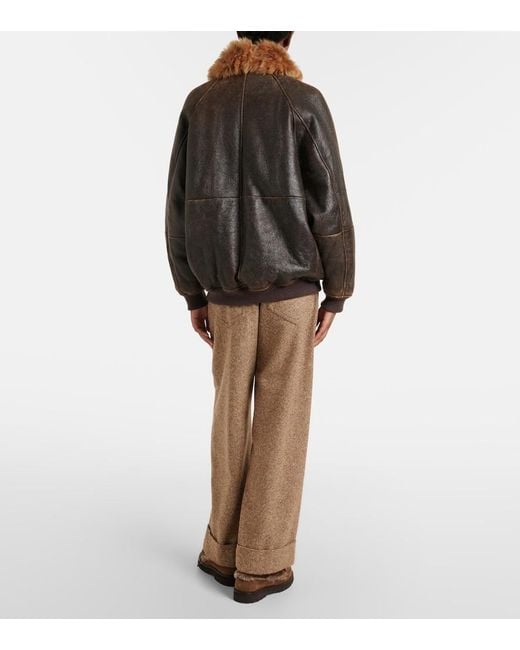 Brunello Cucinelli Brown Monili Wool-Blend Flannel Wide-Leg Pants