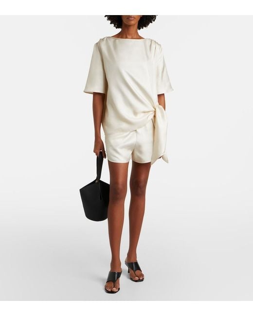 Loulou de Saison White Cabo Silk Satin Shorts