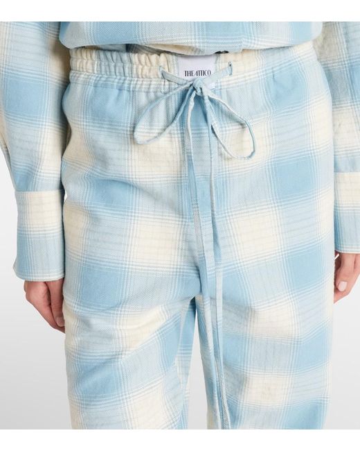 The Attico Blue Checked Cotton And Wool Tapered Pants