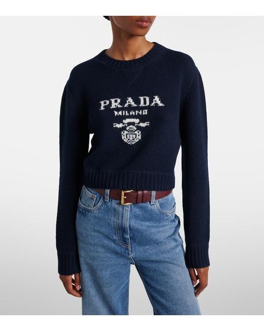 Prada Blue Wool And Cashmere Sweater