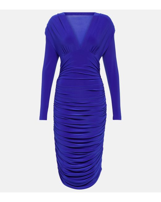 Norma Kamali Blue Ruched Midi Dress