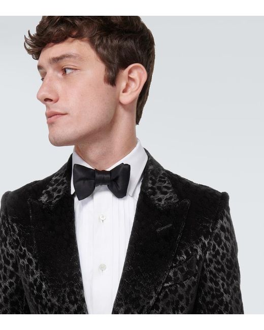 Tom Ford Black Leopard-print Velvet Blazer for men