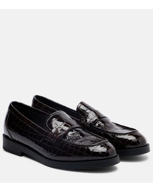 Jimmy Choo Black Ivy Croc-Effect Patent Leather Loafers