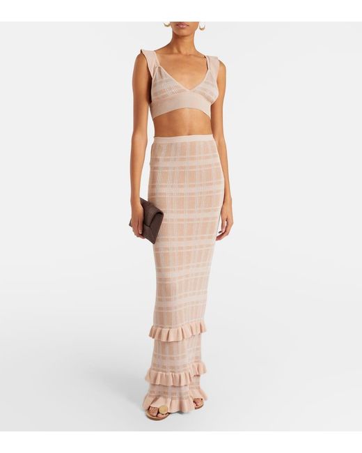 Bananhot Natural Petra Checked Ribbed-Knit Bra Top