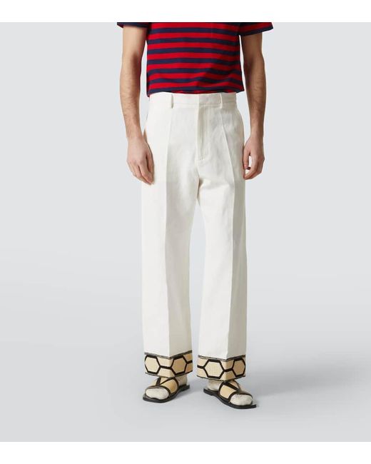 Valentino White Jacquard Cotton And Linen Wide-Leg Pants for men