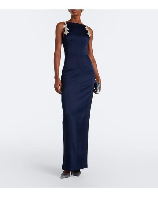 Rachel Gilbert Blue Oryx Embellished Crepe Gown