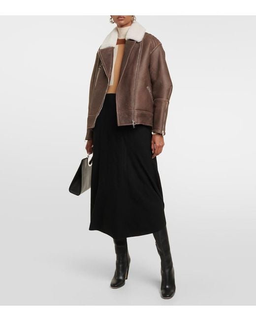 Blancha Brown Shearling-Trimmed Leather Jacket