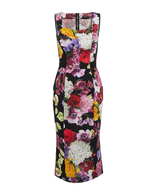 Dolce & Gabbana Floral Marquisette Midi Dress in Red | Lyst