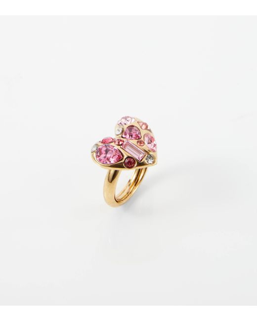 Oscar de la Renta Pink Gemstone Heart Embellished Ring