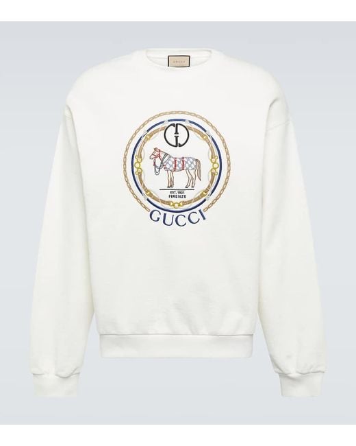 Gucci White Cotton Jersey Sweatshirt With Embroidery for men