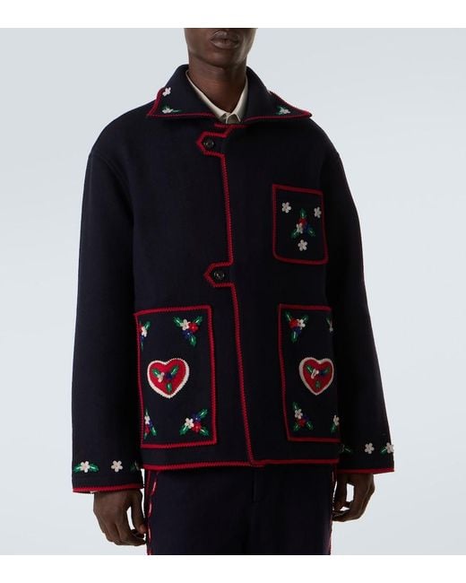 Bode Blue Carroll Embroidered Wool Jacket for men