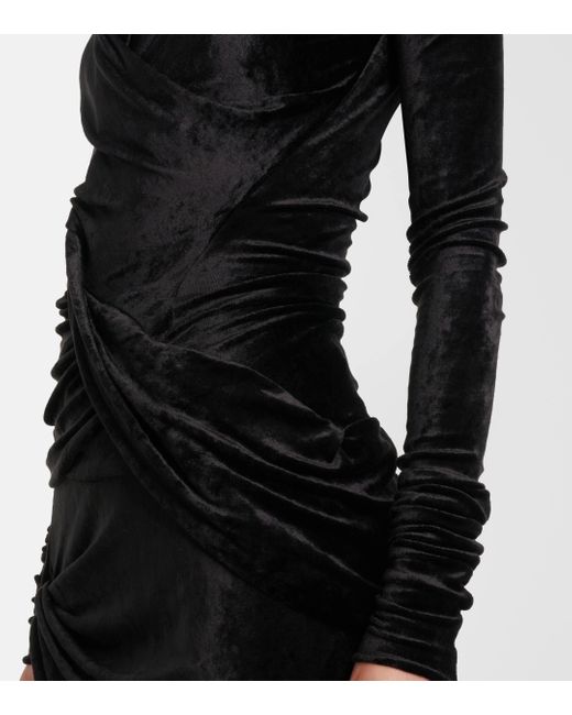 Rick Owens Blue Magnetic Draped Velvet Top