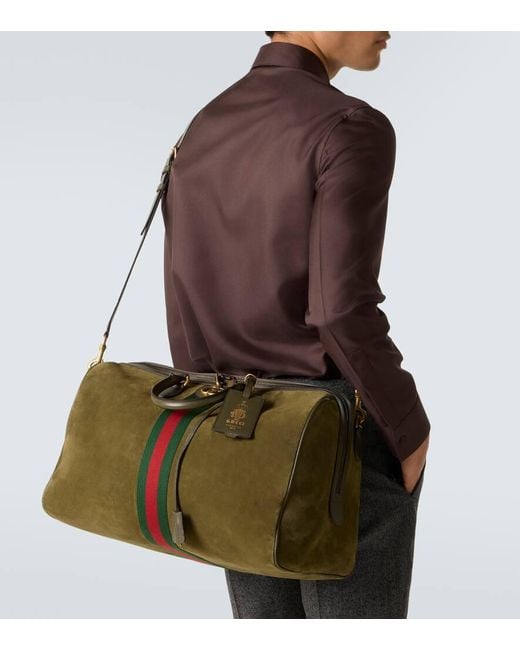 Gucci Green Savoy Medium Suede Duffel Bag for men