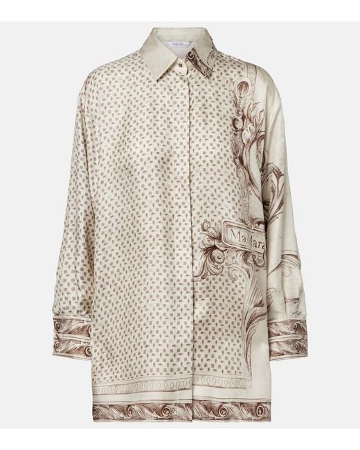 Max Mara Natural Grado Printed Silk Satin Shirt